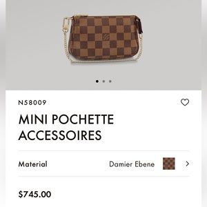 100% authentic Louis Vuttion Mini Pochette Accessories in Damier Ebene